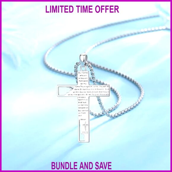 925 Sterling Silver Religious Cross Pendant Necklace 22" Chain Protection Amulet - Picture 3 of 7